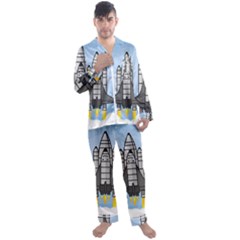 Rocket Shuttle Spaceship Science Men s Long Sleeve Satin Pajamas Set by Salman4z