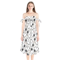 Dog Pattern Shoulder Tie Bardot Midi Dress by Salman4z