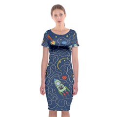 Cat Cosmos Cosmonaut Rocket Classic Short Sleeve Midi Dress by Salman4z