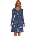Cat Cosmos Cosmonaut Rocket Long Sleeve Dress With Pocket View1