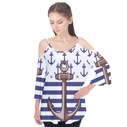 Anchor Background Design Flutter Sleeve Tee  by Salman4z