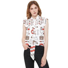 Vector Thin Line Art Vet Seamless Pattern Frill Detail Shirt by Salman4z
