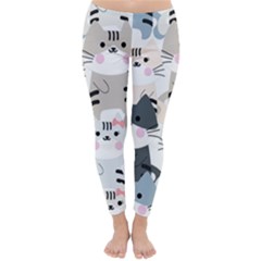 Cute Cat Couple Seamless Pattern Cartoon Classic Winter Leggings by Salman4z