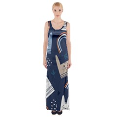 Colorful Cute Cat Seamless Pattern Thigh Split Maxi Dress by Salman4z