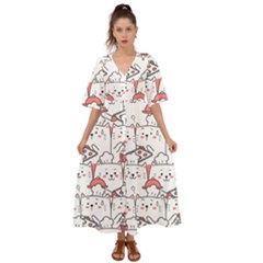 Cute Cat Chef Cooking Seamless Pattern Cartoon Kimono Sleeve Boho Dress by Salman4z