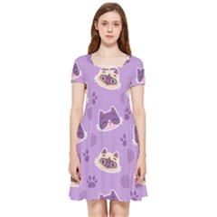Cute Colorful Cat Kitten With Paw Yarn Ball Seamless Pattern Inside Out Cap Sleeve Dress by Salman4z