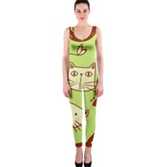 Cute Hand Drawn Cat Seamless Pattern One Piece Catsuit by Salman4z