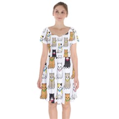Cat Kitten Seamless Pattern Short Sleeve Bardot Dress by Salman4z