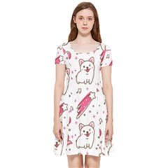 Cute Animal Seamless Pattern Kawaii Doodle Style Inside Out Cap Sleeve Dress by Salman4z