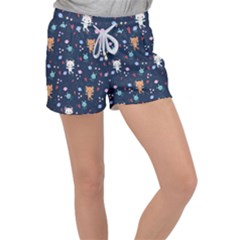 Cute-astronaut-cat-with-star-galaxy-elements-seamless-pattern Women s Velour Lounge Shorts by Salman4z