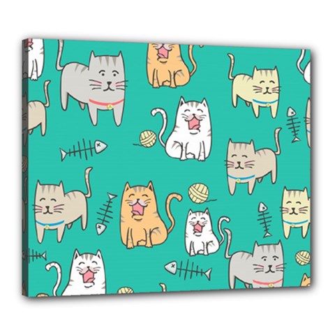 Seamless-pattern-cute-cat-cartoon-with-hand-drawn-style Canvas 24  X 20  (stretched) by Salman4z
