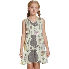 Funny Cartoon Cats Seamless Pattern Kids  Sleeveless Tiered Mini Dress by Salman4z
