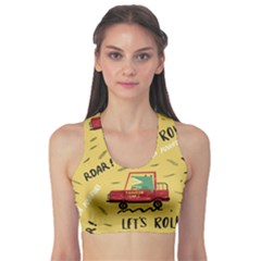 Childish-seamless-pattern-with-dino-driver Sports Bra by Salman4z