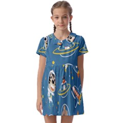 Seamless-pattern-funny-astronaut-outer-space-transportation Kids  Asymmetric Collar Dress by Salman4z