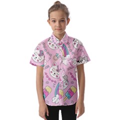 Beautiful-cute-animals-pattern-pink Kids  Short Sleeve Shirt by Salman4z