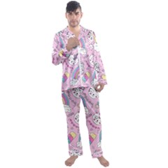 Beautiful-cute-animals-pattern-pink Men s Long Sleeve Satin Pajamas Set by Salman4z