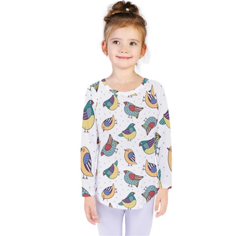 Seamless-pattern-with-hand-drawn-bird-black Kids  Long Sleeve Tee by Salman4z