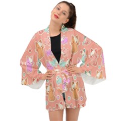 Cute-kawaii-kittens-seamless-pattern Long Sleeve Kimono by Salman4z