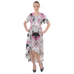 Big-set-with-cute-cartoon-animals-bear-panda-bunny-penguin-cat-fox Front Wrap High Low Dress by Salman4z