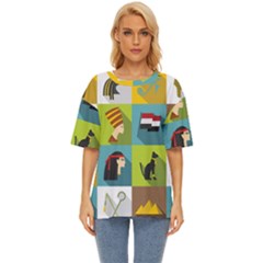 Egypt-travel-items-icons-set-flat-style Oversized Basic Tee by Salman4z