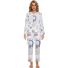Seamless-pattern-cute-unicorn-cartoon-hand-drawn Womens  Long Sleeve Lightweight Pajamas Set by Salman4z