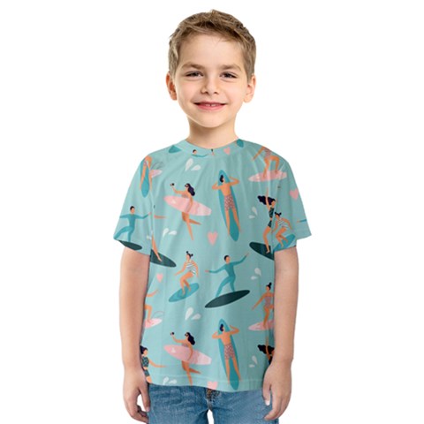 Beach-surfing-surfers-with-surfboards-surfer-rides-wave-summer-outdoors-surfboards-seamless-pattern- Kids  Sport Mesh Tee by Salman4z
