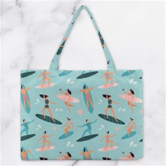 Beach-surfing-surfers-with-surfboards-surfer-rides-wave-summer-outdoors-surfboards-seamless-pattern- Zipper Medium Tote Bag by Salman4z