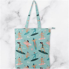 Beach-surfing-surfers-with-surfboards-surfer-rides-wave-summer-outdoors-surfboards-seamless-pattern- Double Zip Up Tote Bag by Salman4z
