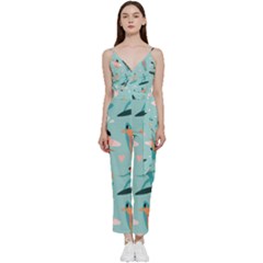 Beach-surfing-surfers-with-surfboards-surfer-rides-wave-summer-outdoors-surfboards-seamless-pattern- V-neck Spaghetti Strap Tie Front Jumpsuit by Salman4z