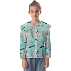 Beach-surfing-surfers-with-surfboards-surfer-rides-wave-summer-outdoors-surfboards-seamless-pattern- Kids  Peter Pan Collar Blouse by Salman4z