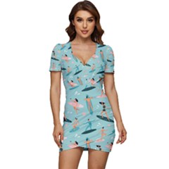 Beach-surfing-surfers-with-surfboards-surfer-rides-wave-summer-outdoors-surfboards-seamless-pattern- Low Cut Cap Sleeve Mini Dress by Salman4z