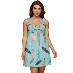 Beach-surfing-surfers-with-surfboards-surfer-rides-wave-summer-outdoors-surfboards-seamless-pattern- Ruffle Strap Babydoll Chiffon Dress by Salman4z