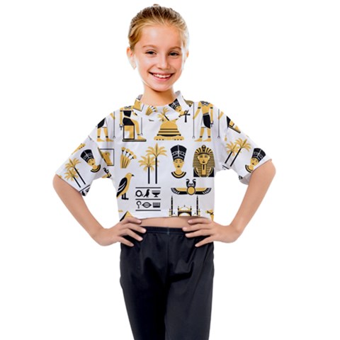 Egypt-symbols-decorative-icons-set Kids Mock Neck Tee by Salman4z
