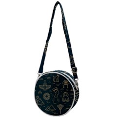 Dark-seamless-pattern-symbols-landmarks-signs-egypt -- Crossbody Circle Bag by Salman4z