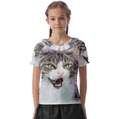 Cat Pet Art Abstract Watercolor Kids  Frill Chiffon Blouse by Jancukart