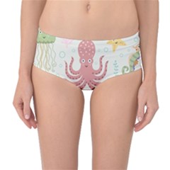 Underwater-seamless-pattern-light-background-funny Mid-waist Bikini Bottoms by Salman4z