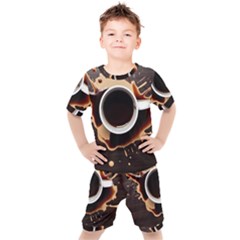Coffee Cafe Espresso Drink Beverage Kids  Tee And Shorts Set by Ravend