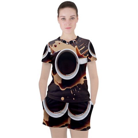 Coffee Cafe Espresso Drink Beverage Women s Tee And Shorts Set by Ravend