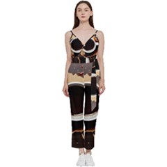 Coffee Cafe Espresso Drink Beverage V-neck Spaghetti Strap Tie Front Jumpsuit by Ravend