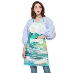 Waves Ocean Sea Tsunami Nautical Painting Pocket Apron by Ravend