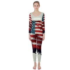 Patriotic Usa United States Flag Old Glory Long Sleeve Catsuit by Ravend