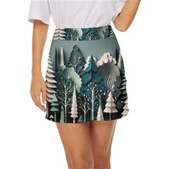 Forest Papercraft Trees Background Mini Front Wrap Skirt by Ravend