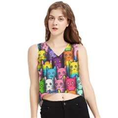 Cats Rainbow Pattern Colorful Feline Pets V-neck Cropped Tank Top by Ravend