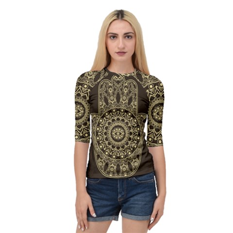 Hamsa-hand-drawn-symbol-with-flower-decorative-pattern Quarter Sleeve Raglan Tee by Salman4z