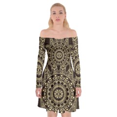 Hamsa-hand-drawn-symbol-with-flower-decorative-pattern Off Shoulder Skater Dress by Salman4z