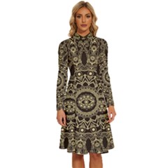 Hamsa-hand-drawn-symbol-with-flower-decorative-pattern Long Sleeve Shirt Collar A-line Dress by Salman4z