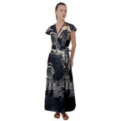 Astronaut Space Walk Flutter Sleeve Maxi Dress by danenraven