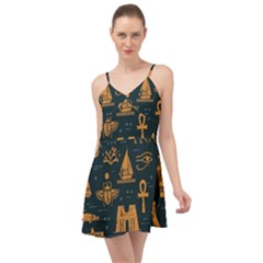 Dark-seamless-pattern-symbols-landmarks-signs-egypt Summer Time Chiffon Dress by Salman4z