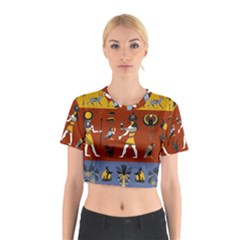 Ancient-egyptian-religion-seamless-pattern Cotton Crop Top by Salman4z