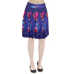 Cartoon-funny-aliens-with-ufo-duck-starry-sky-set Pleated Skirt by Salman4z